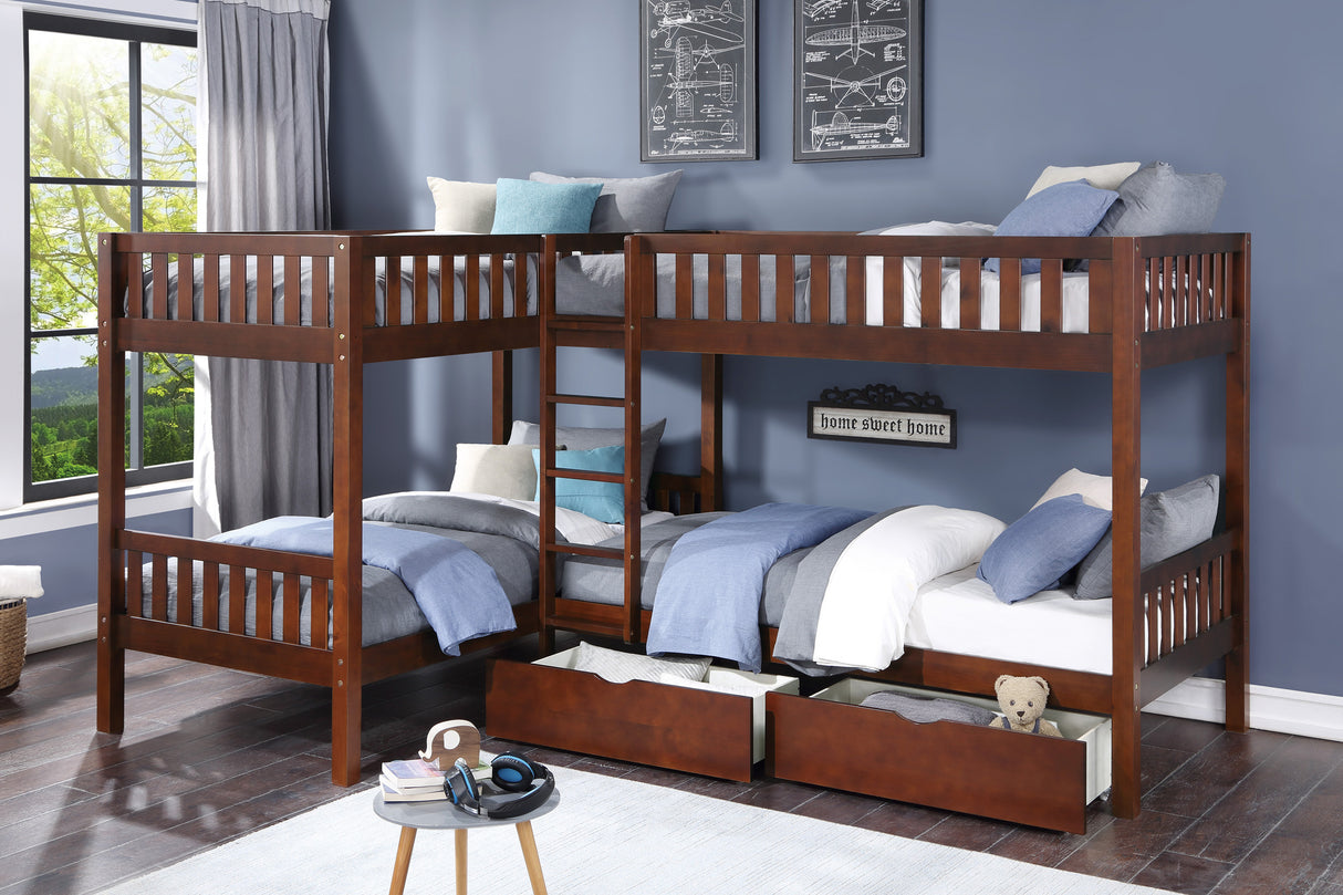 Rowe Dark Cherry Corner Bunk Bed with Storage Boxes from Homelegance - Luna Furniture