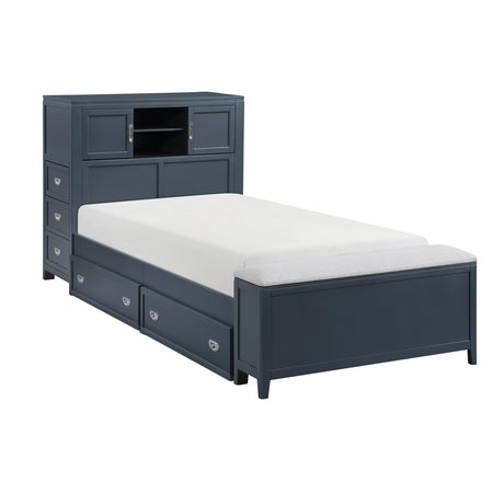 Sloane Navy Blue Twin Bookcase Bed with Hidden Desk, Stool and Storage Bench from Homelegance - Luna Furniture