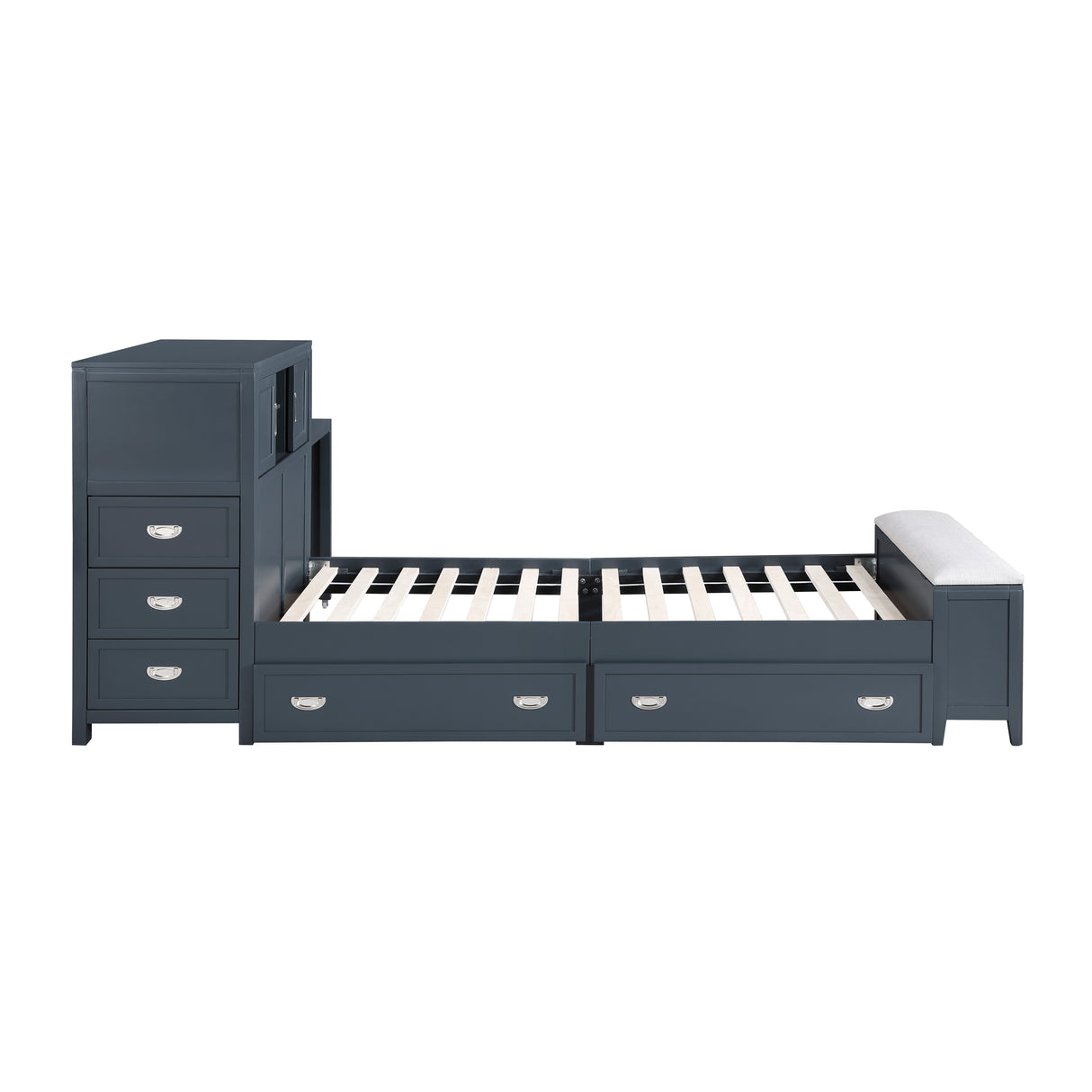 Sloane Navy Blue Twin Bookcase Bed with Hidden Desk, Stool and Storage Bench from Homelegance - Luna Furniture