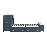Sloane Navy Blue Twin Bookcase Bed with Hidden Desk, Stool and Storage Bench from Homelegance - Luna Furniture