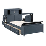 Sloane Navy Blue Twin Bookcase Bed with Hidden Desk, Stool and Storage Bench from Homelegance - Luna Furniture