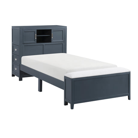 Sloane Navy Blue Twin Bookcase Bed with Hidden Desk, Stool and Storage Bench from Homelegance - Luna Furniture