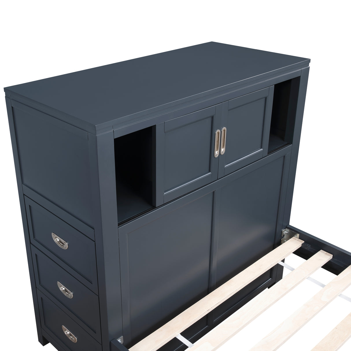 Sloane Navy Blue Twin Bookcase Bed with Hidden Desk, Stool and Storage Bench from Homelegance - Luna Furniture