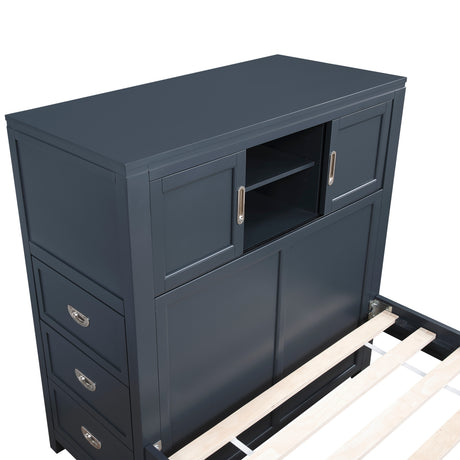 Sloane Navy Blue Twin Bookcase Bed with Hidden Desk, Stool and Storage Bench from Homelegance - Luna Furniture