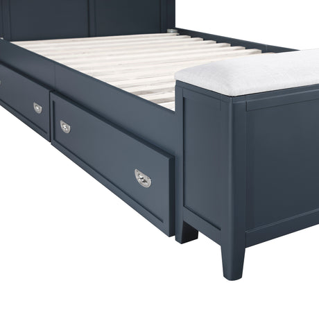 Sloane Navy Blue Twin Bookcase Bed with Hidden Desk, Stool and Storage Bench from Homelegance - Luna Furniture