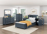 Sloane Navy Blue Twin Bookcase Bed with Hidden Desk, Stool and Storage Bench from Homelegance - Luna Furniture
