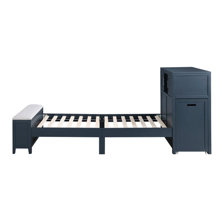 Sloane Navy Blue Twin Bookcase Bed with Hidden Desk, Stool and Storage Bench from Homelegance - Luna Furniture
