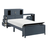 Sloane Navy Blue Twin Bookcase Bed with Hidden Desk, Stool and Storage Bench from Homelegance - Luna Furniture