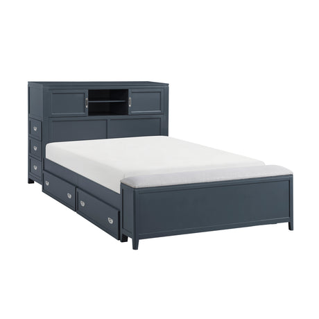 Sloane Navy Blue Full Bookcase Bed with Hidden Desk, Stool and Storage Bench from Homelegance - Luna Furniture