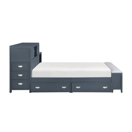 Sloane Navy Blue Full Bookcase Bed with Hidden Desk, Stool and Storage Bench from Homelegance - Luna Furniture