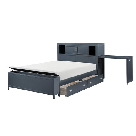 Sloane Navy Blue Full Bookcase Bed with Hidden Desk, Stool and Storage Bench from Homelegance - Luna Furniture