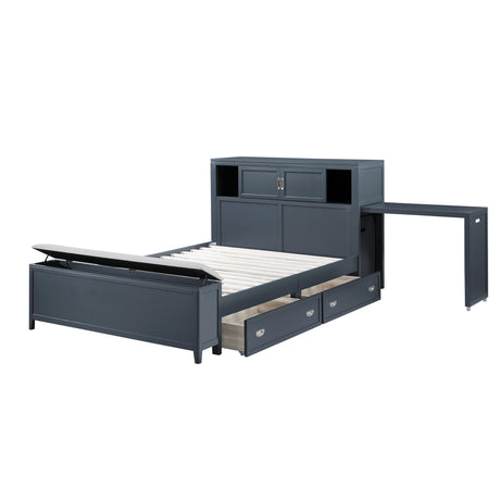 Sloane Navy Blue Full Bookcase Bed with Hidden Desk, Stool and Storage Bench from Homelegance - Luna Furniture