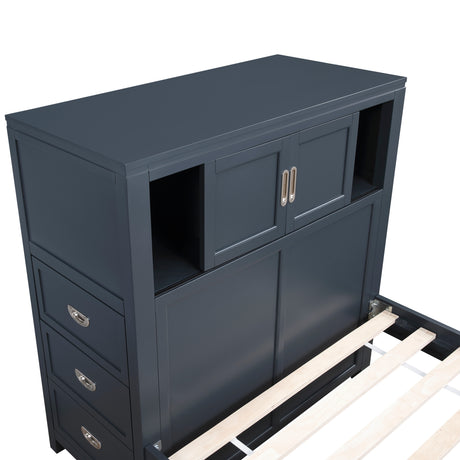 Sloane Navy Blue Full Bookcase Bed with Hidden Desk, Stool and Storage Bench from Homelegance - Luna Furniture
