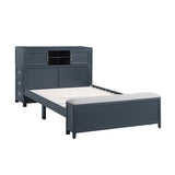 Sloane Navy Blue Full Bookcase Bed with Hidden Desk, Stool and Storage Bench from Homelegance - Luna Furniture