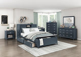Sloane Navy Blue Full Bookcase Bed with Hidden Desk, Stool and Storage Bench from Homelegance - Luna Furniture