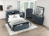 Sloane Navy Blue Full Bookcase Bed with Hidden Desk, Stool and Storage Bench from Homelegance - Luna Furniture