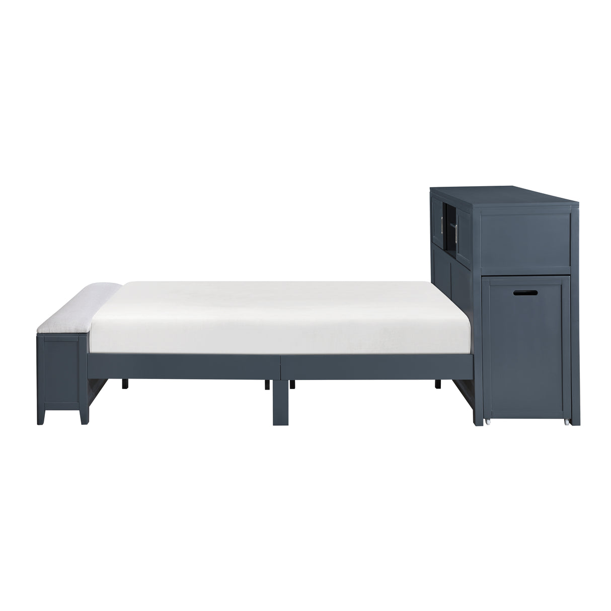 Sloane Navy Blue Full Bookcase Bed with Hidden Desk, Stool and Storage Bench from Homelegance - Luna Furniture