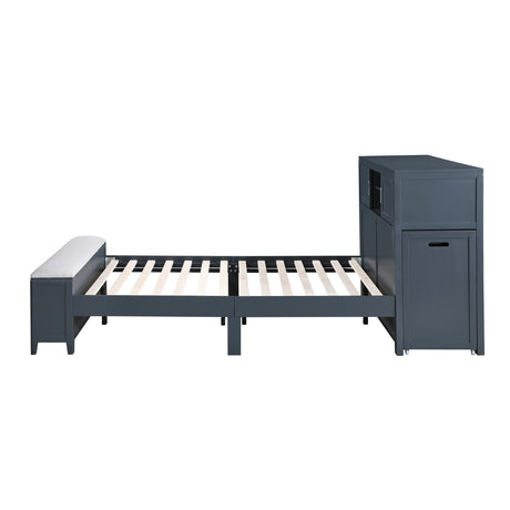 Sloane Navy Blue Full Bookcase Bed with Hidden Desk, Stool and Storage Bench from Homelegance - Luna Furniture