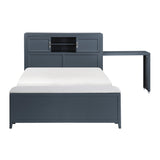 Sloane Navy Blue Full Bookcase Bed with Hidden Desk, Stool and Storage Bench from Homelegance - Luna Furniture