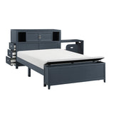 Sloane Navy Blue Full Bookcase Bed with Hidden Desk, Stool and Storage Bench from Homelegance - Luna Furniture