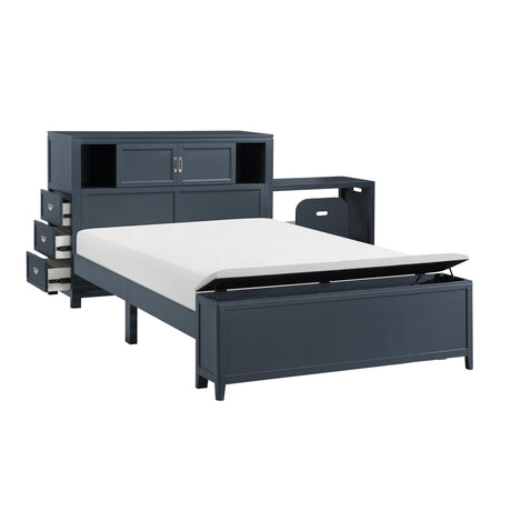 Sloane Navy Blue Full Bookcase Bed with Hidden Desk, Stool and Storage Bench from Homelegance - Luna Furniture