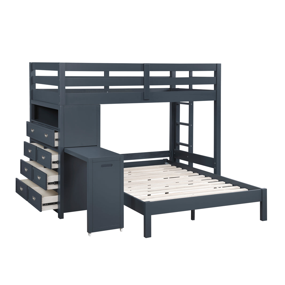 Sloane Navy Blue Twin/Full Loft Bunk Bed with Chest and Hidden Desk from Homelegance - Luna Furniture