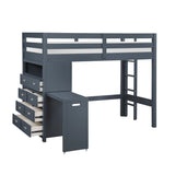 Sloane Navy Blue Twin/Full Loft Bunk Bed with Chest and Hidden Desk from Homelegance - Luna Furniture