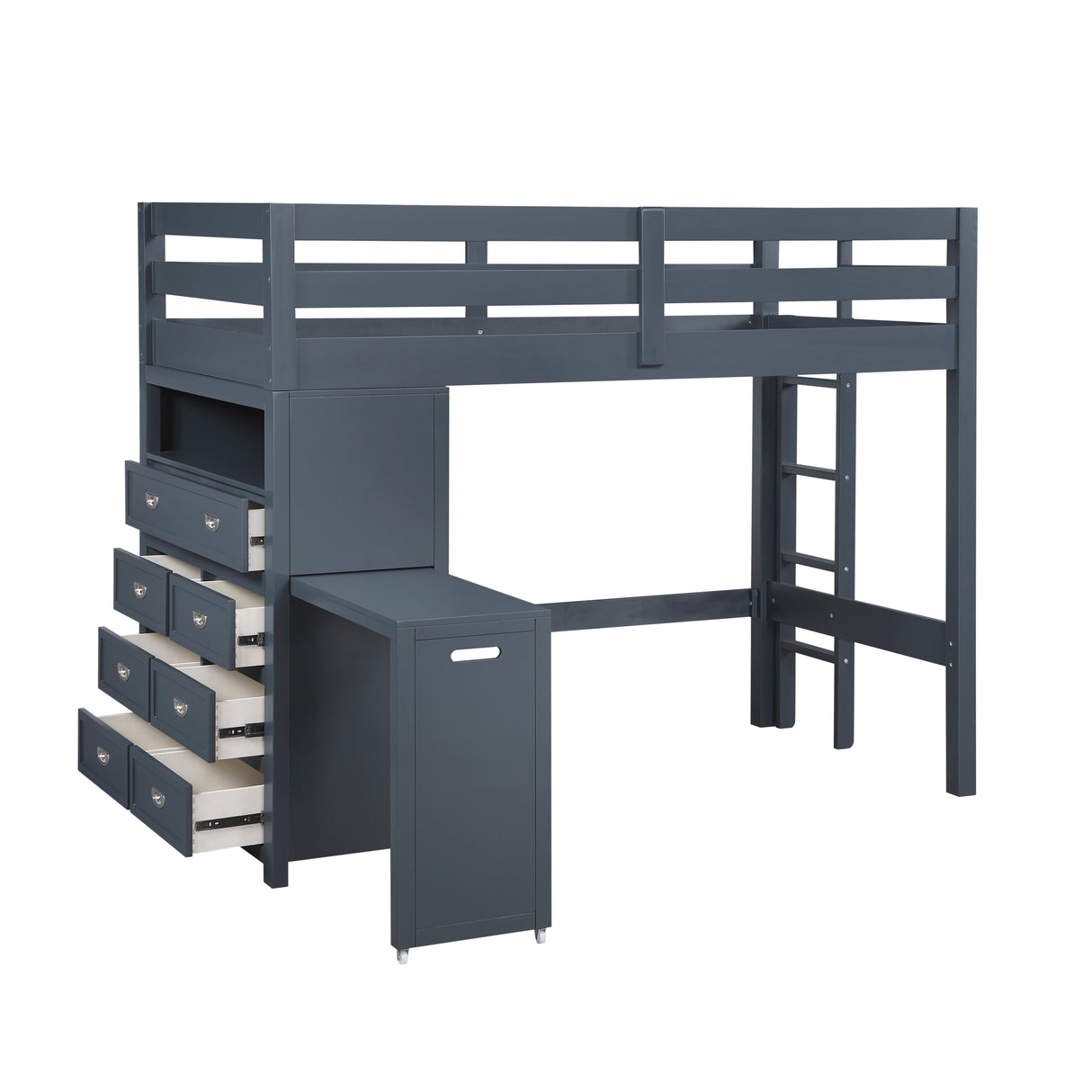 Sloane Navy Blue Twin/Full Loft Bunk Bed with Chest and Hidden Desk from Homelegance - Luna Furniture
