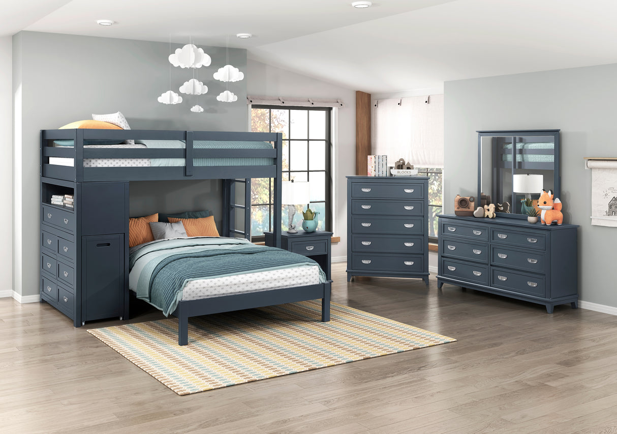 Sloane Navy Blue Twin/Full Loft Bunk Bed with Chest and Hidden Desk from Homelegance - Luna Furniture