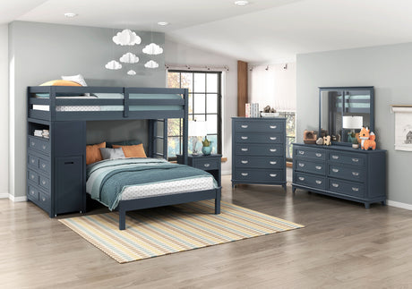 Sloane Navy Blue Twin/Full Loft Bunk Bed with Chest and Hidden Desk from Homelegance - Luna Furniture