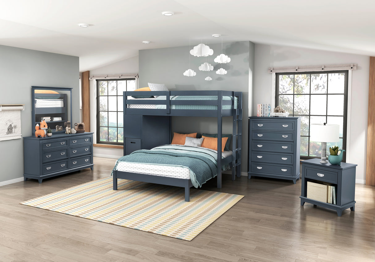 Sloane Navy Blue Twin/Full Loft Bunk Bed with Chest and Hidden Desk from Homelegance - Luna Furniture