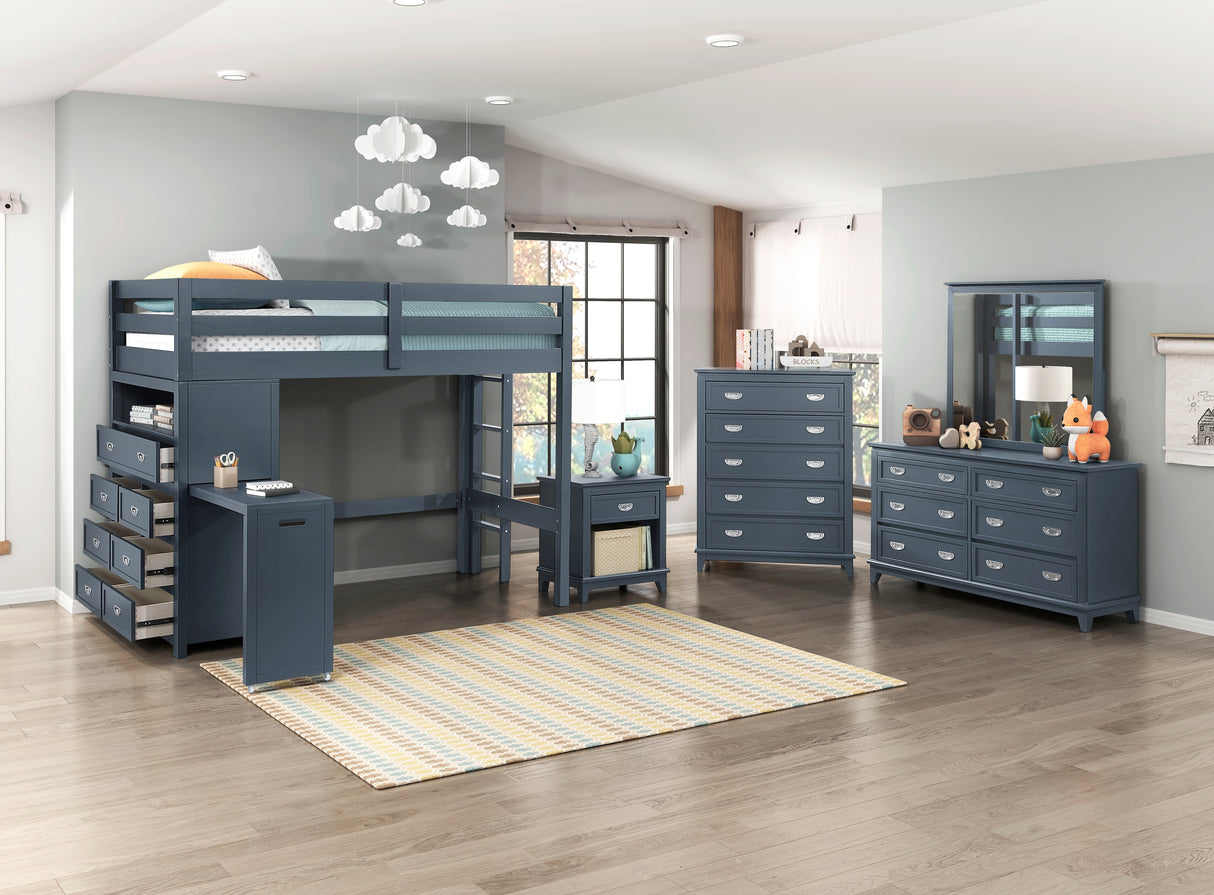 Sloane Navy Blue Twin/Full Loft Bunk Bed with Chest and Hidden Desk from Homelegance - Luna Furniture