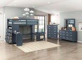 Sloane Navy Blue Twin/Full Loft Bunk Bed with Chest and Hidden Desk from Homelegance - Luna Furniture