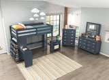 Sloane Navy Blue Twin/Full Loft Bunk Bed with Chest and Hidden Desk from Homelegance - Luna Furniture