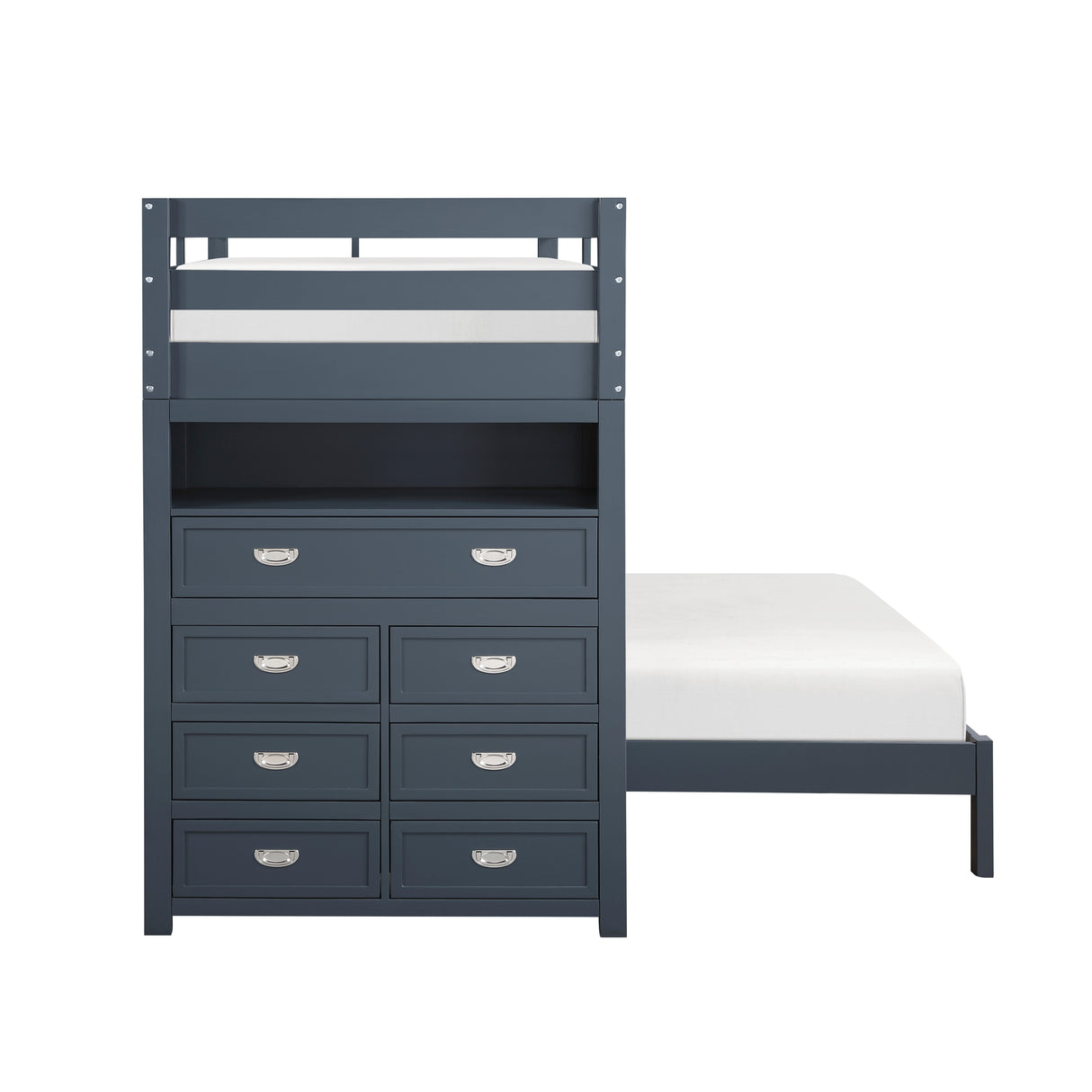 Sloane Navy Blue Twin/Full Loft Bunk Bed with Chest and Hidden Desk from Homelegance - Luna Furniture