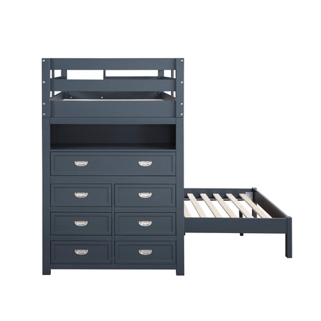 Sloane Navy Blue Twin/Full Loft Bunk Bed with Chest and Hidden Desk from Homelegance - Luna Furniture