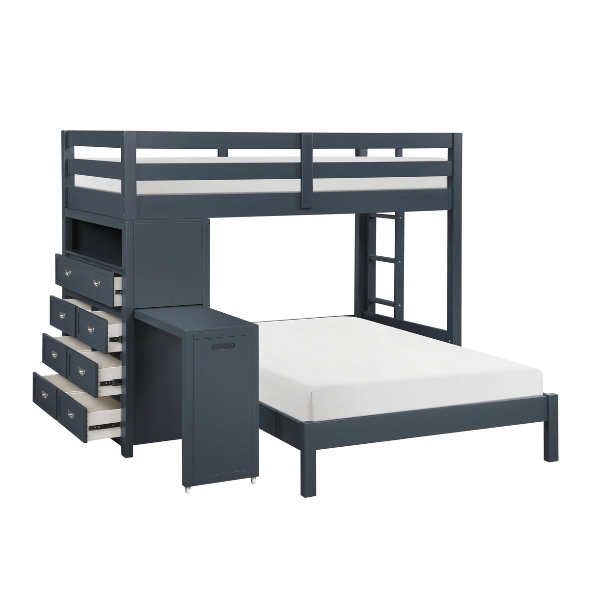 Sloane Navy Blue Twin/Full Loft Bunk Bed with Chest and Hidden Desk from Homelegance - Luna Furniture
