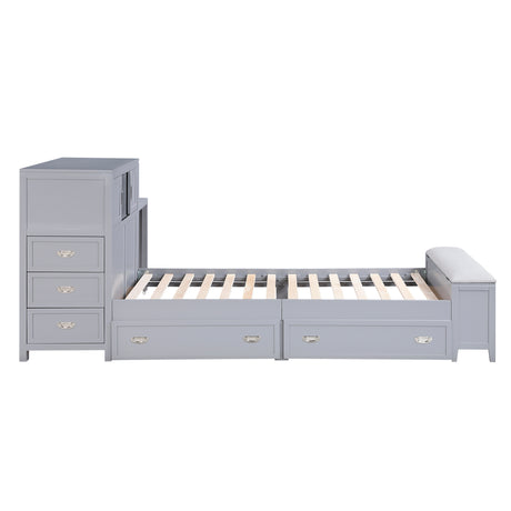 Sloane Gray Full Bookcase Bed with Hidden Desk, Stool and Storage Bench from Homelegance - Luna Furniture