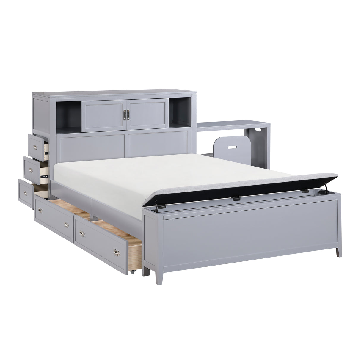 Sloane Gray Full Bookcase Bed with Hidden Desk, Stool and Storage Bench from Homelegance - Luna Furniture