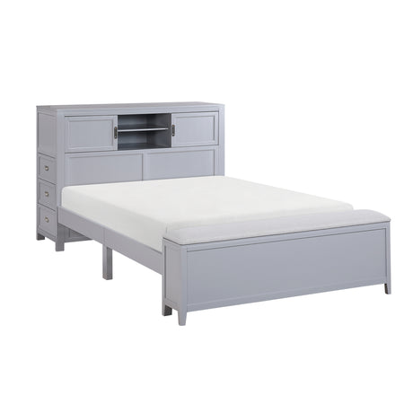 Sloane Gray Full Bookcase Bed with Hidden Desk, Stool and Storage Bench from Homelegance - Luna Furniture