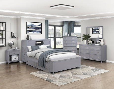 Sloane Gray Full Bookcase Bed with Hidden Desk, Stool and Storage Bench from Homelegance - Luna Furniture