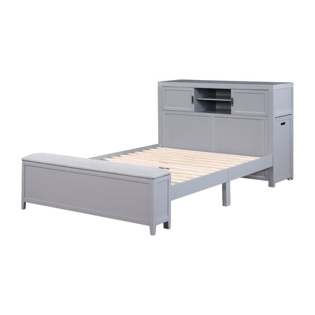 Sloane Gray Full Bookcase Bed with Hidden Desk, Stool and Storage Bench from Homelegance - Luna Furniture