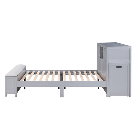 Sloane Gray Full Bookcase Bed with Hidden Desk, Stool and Storage Bench from Homelegance - Luna Furniture