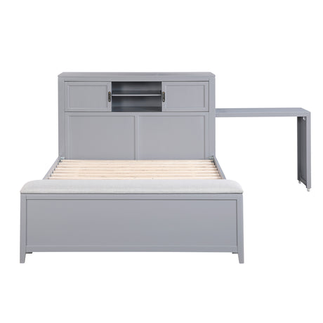 Sloane Gray Full Bookcase Bed with Hidden Desk, Stool and Storage Bench from Homelegance - Luna Furniture