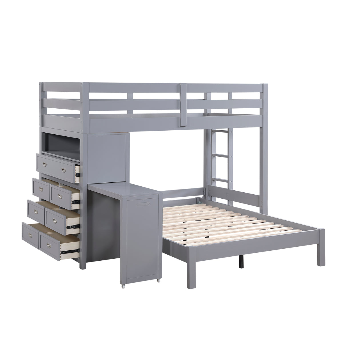 Sloane Gray Twin/Full Loft Bunk Bed with Chest and Hidden Desk from Homelegance - Luna Furniture