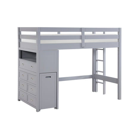 Sloane Gray Twin/Full Loft Bunk Bed with Chest and Hidden Desk from Homelegance - Luna Furniture