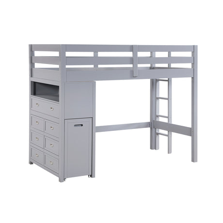 Sloane Gray Twin/Full Loft Bunk Bed with Chest and Hidden Desk from Homelegance - Luna Furniture