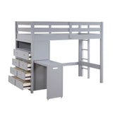 Sloane Gray Twin/Full Loft Bunk Bed with Chest and Hidden Desk from Homelegance - Luna Furniture