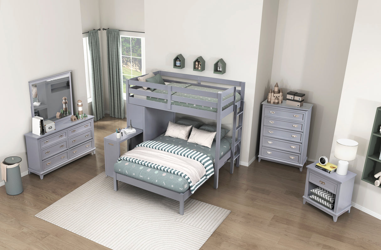 Sloane Gray Twin/Full Loft Bunk Bed with Chest and Hidden Desk from Homelegance - Luna Furniture