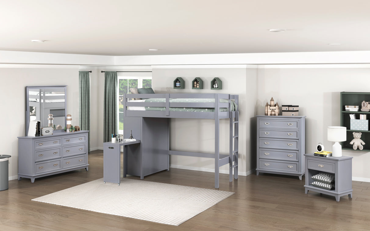 Sloane Gray Twin/Full Loft Bunk Bed with Chest and Hidden Desk from Homelegance - Luna Furniture